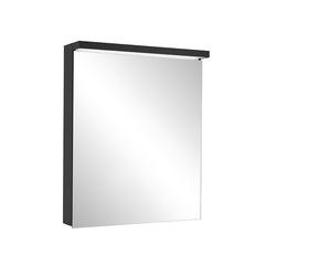 Armario con espejo iluminado Schneider BORDO TW LED, 1 puerta, con bisagras intercambiables, zócalo derecho, 49,5x72,6x17,8cm, 188.052.01.41, Versión: CH estándar/cuerpo negro mate, panel trasero espe