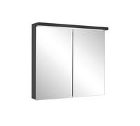 Armario con espejo iluminado Schneider BORDO TW LED, 2 puertas, 79,5x72,6x17,8cm, 188.080.01.41, Versión: CH estándar/cuerpo negro mate, panel trasero espejado