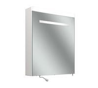 Armario con espejo LED Schneider CARE, 595x727mm, bisagra de puerta a la izquierda, iluminación arriba, 2 enchufes a la derecha fuera abajo, 193.261.02.0201, Versión: Estándar de la UE/blanco del corp