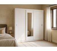 Vente-unique-Armario con Espejo Roxane - 3 Puertas correderas - Ancho 220 cm - Blanco