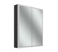 Armario con espejo Schneider GLOW D2W, 2 puertas 30/30cm, 613x136x736mm, iluminación perimetral, Dim2Warm, 218.064.02.44, Versión: Normativa de la UE/cuerpo negro mate