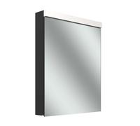 Armario con espejo Schneider LOW plus LED, 1 puerta 60cm, tope intercambiable, 595x120x747mm, toma de corriente izquierda, iluminación superior, 172.061.02.4401, Versión: EstÃ¡ndar UE/cuerpo negro mat