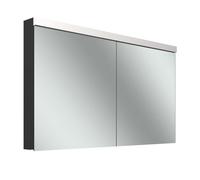Armario con espejo Schneider LOW plus LED, 2 puertas 65/65cm, 1295x120x747mm, iluminación superior, 172.130.01.4401, Versión: CH estÃ¡ndar/cuerpo negro mate/3000K