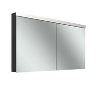 Armario con espejo Schneider LOW plus LED, 2 puertas 70/70cm, 1395x120x747mm, iluminación superior, 172.140.01.4401, Versión: CH estÃ¡ndar/cuerpo negro mate/3000K