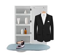 Armario con tabla de planchar extensible, armario de lavandería montado en la pared, incluye espejo de almacenamiento con función giratoria y cuatro compartimentos de almacenamiento para dormitorio