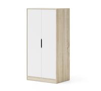 Armario de 2 puertas con barra para colgar ropa, 5 compartimentos, gran espacio de almacenamiento para dormitorio, habitación juvenil, 90 cm de ancho x 165 cm de alto x 55 cm de profundidad, Samoa