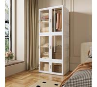 Armario de 69 x 170 x 50 cm (ancho x alto x profundidad), armario plegable multiusos con barra, 6 cubos, puertas magnéticas transparentes, para dormitorio, salón, color blanco, fácil montaje