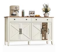 VASAGLE Aparador, Armario de Almacenaje con Cajón, Armario de Cocina con Puertas y Estante Regulable, Estilo Campo, para Salón, Comedor, 40 x 140 x 80 cm, Blanco Rústico y Marrón Miel BBK381W02