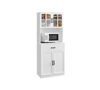 VASAGLE Armario Alto, Armario de Cocina con Puertas de Cristal y Estantes Ajustables, Cajón, Orificio para Cables, para Microondas, Estilo Moderno, Blanco LSC361W21