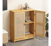 Armario de almacenamiento con enrutador WiFi, diseño de ratán, caja de gestión de cables de 2 puertas, organizador de pie para módem y regleta de alimentación, ocultador decorativo de madera