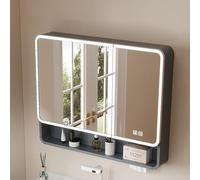 Armario de almacenamiento con espejo LED de arco de aluminio, gabinete de medicina antivaho con luces LED, iluminación de 3 colores, espejo de pared con almacenamiento moderno espejo de tocador de