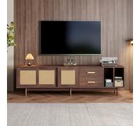 Armario de almacenamiento de 190 x 40 x 52 cm, mueble de TV con cajones, soporte de TV de ratán marrón de fibra de densidad media, diseño con 6 patas de apoyo, armario de almacenamiento multifuncional