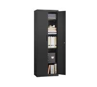 SONGMICS Armario de Garaje de 5 Estantes con 2 Puertas, Armario de Oficina, 40 x 60 x 180 cm, 1 Cerradura, Estantes Ajustables, Gabinete de Metal, Negro Mate OMC014B01