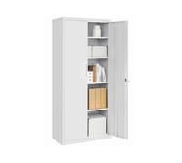 SONGMICS Armario de Garaje de 5 Estantes con 2 Puertas, Armario de Oficina, 40 x 80 x 180 cm, 1 Cerradura, Estantes Ajustables, Gabinete de Metal, Gris Mate OMC015G01