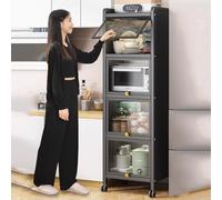 Armario de almacenamiento de cocina con estante de metal con puerta abatible, organizador de soporte para microondas