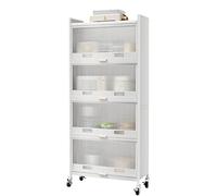 Armario de almacenamiento de cocina de 5 niveles, soporte móvil para microondas con puerta de solapa transparente, ruedas para comedor, sala de estar, estudio, 60 cm de ancho