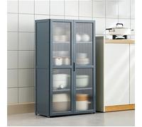 Armario de almacenamiento de cocina independiente, armario de despensa gris con puertas, aparador versátil para especias ollas y sartenes, ideal para cocina, comedor y sala de estar