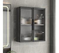 Armario de almacenamiento de madera maciza montado en la pared con puertas de cristal, ahorro de espacio, para baño y cocina sobre el inodoro, versátil soporte para medicamentos y exhibición elegante