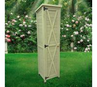 Armario de almacenamiento de madera resistente a la intemperie con sistema de bloqueo, cobertizo de herramientas con estantes ajustables de 3 niveles para patio, garaje, patio, terraza, porche