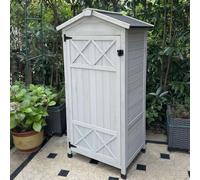 Armario de almacenamiento de madera resistente a la intemperie con sistema de bloqueo, cobertizo de herramientas con estantes ajustables de 3 niveles para patio, garaje, patio, terraza, porche
