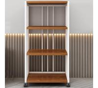 Armario de almacenamiento de medios HiFi con ruedas, estante ajustable de 4 niveles, soporte de entretenimiento en el hogar, diseño moderno blanco y teca, perfecto para discos de vinilo y equipos de