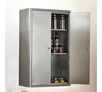 Armario de almacenamiento de pared de acero inoxidable, diseño de doble puerta, estantes extraíbles, 2 métodos de instalación, ideal para garajes, sótanos y almacenes (45 x 20 x 65 cm)