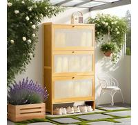 Armario de almacenamiento de zapatos de 24 cm estrecho con 2 cajones puertas plegables para entrada y pasillo, elegante diseño de madera natural, solución que ahorra espacio