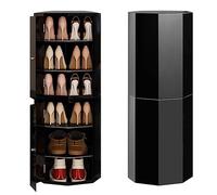 Armario de almacenamiento de zapatos giratorio de 360°, armario de zapatos de esquina de acero de varios niveles, zapatero vertical, octágono, moderno, organizador de zapatos con espejo (negro, 6