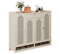 Armario de almacenamiento de zapatos, organizador estrecho de 8 niveles con 4 puertas y 1 cajón abatible para entrada, pasillo, sala de estar, madera maciza