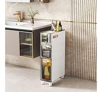 Armario de almacenamiento delgado de 5 cajones con cajones transparentes, papel higiénico que ahorra espacio para espacios pequeños, diseño alto y estrecho con ruedas para una fácil movilidad