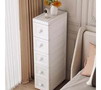 Armario de almacenamiento delgado de plástico de 7 niveles con cajones y ruedas, estante estrecho para papel higiénico, muebles blancos que ahorran espacio