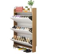 Armario de almacenamiento delgado para zapatos para entrada, moderno organizador de zapatos oculto con puertas, zapatero estrecho cerrado, elegante armario de zapatos marrón (50 cm) - Diseño que