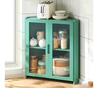 Armario de almacenamiento esquinero, estante de cocina multifuncional, material de bambú con puertas de doble apertura acrílica de alta definición