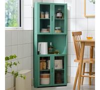Armario de almacenamiento esquinero, estante de cocina multifuncional, material de bambú con puertas de doble apertura acrílica de alta definición