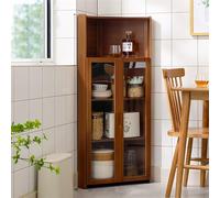 Armario de almacenamiento esquinero, estante de cocina multifuncional, material de bambú con puertas de doble apertura acrílica de alta definición