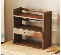 Armario de almacenamiento, estante de escritorio abierto con cajones, organizador de escritorio de madera, estantería de mesa de tres capas, estante de exhibición para sala de estar y dormitorio