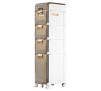 Armario de almacenamiento estrecho de plástico con cajones y ruedas de bloqueo, torre lateral impermeable, ideal para papel higiénico, cocina y organización de lavandería