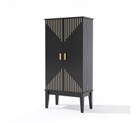 Armario de almacenamiento independiente de cocina, 2 puertas, protección plegable, estantes para puertas, tiradores de metal, alto espacio de almacenamiento, 5 compartimentos interiores, aparador que