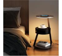 Armario de almacenamiento inteligente único para dormitorio, mesa de café, mesa auxiliar moderna con luz LED ajustable, carga inalámbrica, estante de almacenamiento abierto (tamaño: LED, inalámbrico y