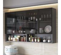 Armario de almacenamiento montado en la pared con puerta de cristal, organizador de cocina de baño de madera maciza para balcón, armario e inodoro, dimensiones
