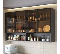 Armario de almacenamiento montado en la pared con puerta de cristal, organizador de cocina de baño de madera maciza para balcón, armario e inodoro, dimensiones