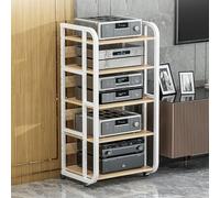 Armario de almacenamiento multimedia de 5 niveles, moderno soporte AV para reproductor de discos y estéreo, elegante centro de entretenimiento blanco perfecto para cine en casa y sala de estar