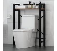 Armario de almacenamiento resistente sobre el inodoro, ahorro de espacio, estante esquinero de 1 nivel para baño, elegante diseño rústico negro que maximiza el almacenamiento del baño
