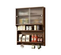 Armario de almacenamiento rústico montado en la pared con puertas corredizas de cristal, cocina con estantes abiertos y ganchos, 39.3 pulgadas, elegante barra de café (acabado de nogal)