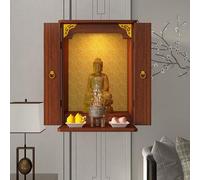 Armario de altar budista de pared, mueble de madera para la veneración de estatuas de Buda, altar con base de estilo chino, para oración y adivinación(Reddish-brown,34*25*40cm/13.4*9.8*15.7in)