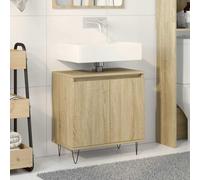 Armario de baño 58x33x60 cm madera trabajada Sonoma Roble | 1 compartimento grande con 2 puertas, patas de hierro, estilo industrial, montaje en pared incluido, resistente a la humedad