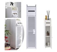 Armario de baño alto para baño, estantería de baño, armario de pie, armario de baño con soporte para papel higiénico, 4 niveles, puerta individual de suelo, armario de pie, almacenamiento de papel