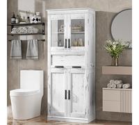 Armario de baño, armario alto de 170 cm con cajón y puerta, armario de baño estrecho, armario lateral con estante ajustable, estantería de pie para baño, salón, cocina, doble fila, color blanco