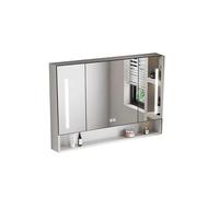 Armario de baño blanco mejorado con espejo de baño, caja de almacenamiento de cosméticos con estantes inteligentes resistentes a la presión y no deformables, elegante organizador montado en la pared