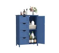 VASAGLE Armario de Baño, Mueble de Baño Estrecho, Cómoda de Baño, Cajonera con 4 Cajones, Armario con Puerta, Estante Ajustable, 30 x 55 x 82 cm, Azul Bahía LHC041QE02
